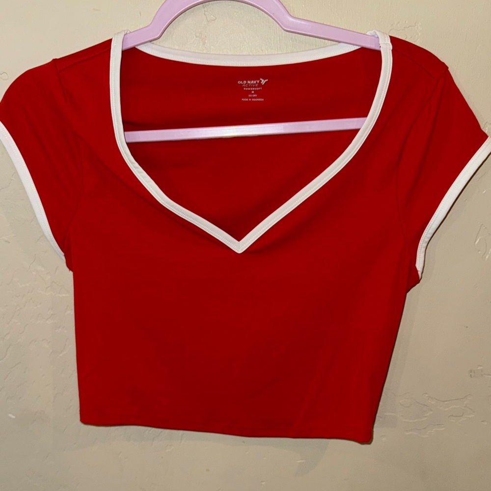 Old Navy Red and White V-Neck Crop Top
